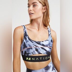 P.E NATION Top Spin Sports Bra with Tie Dye Camo Print Size Medium